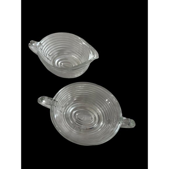 Vintage 1938-43 discontinued Anchor Hocking clear Manhattan open sugar and cream - Picture 3 of 8